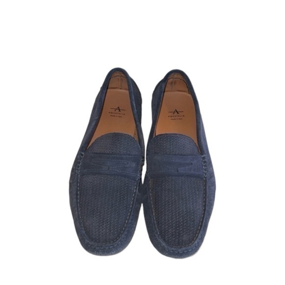 Aquatalia Bruce Weatherproof Navy Blue Woven Leather Suede Driving Loafers 10.5
